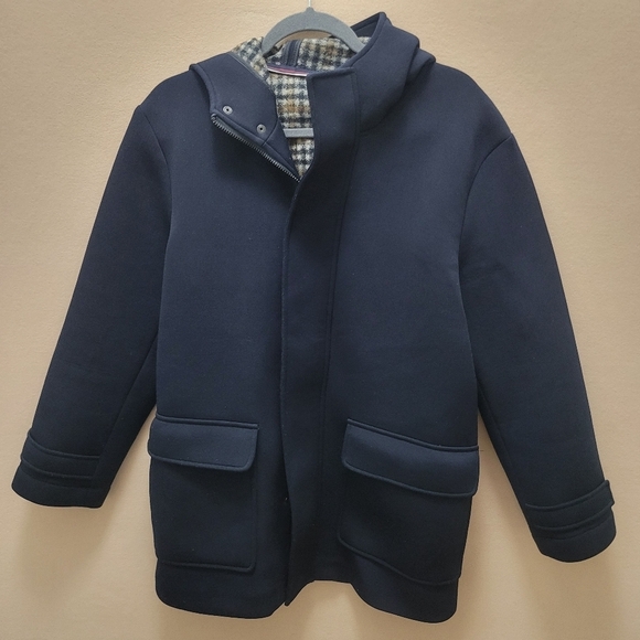 Bugatchi Navy Hooded Parka‎ Jacket Coat Stretch Wool Blend Made in Portugal in S - Picture 2 of 10